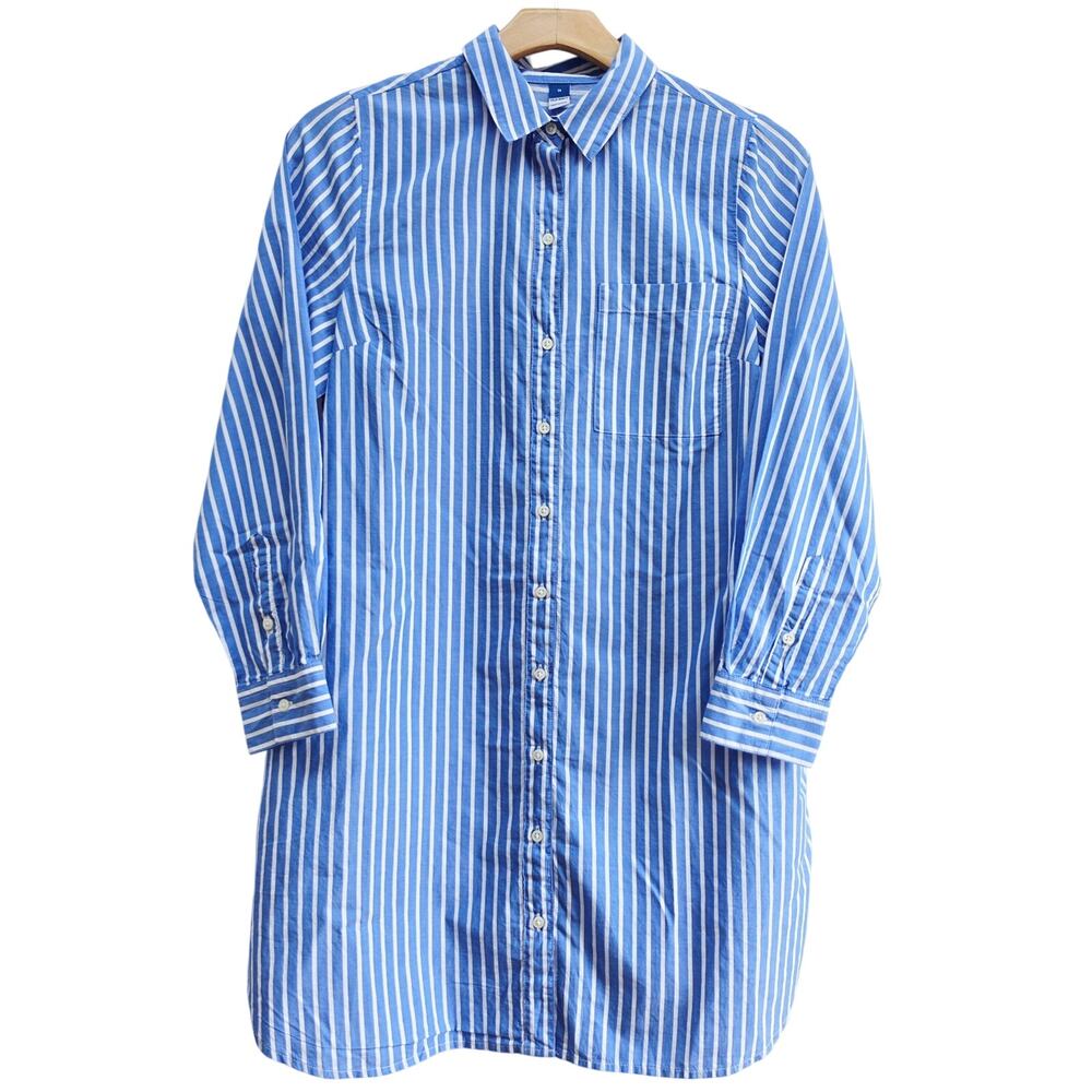 NWT Old Navy Blue Stripe Cotton Shirt Dress Mini Vacation Long Sleeve Preppy